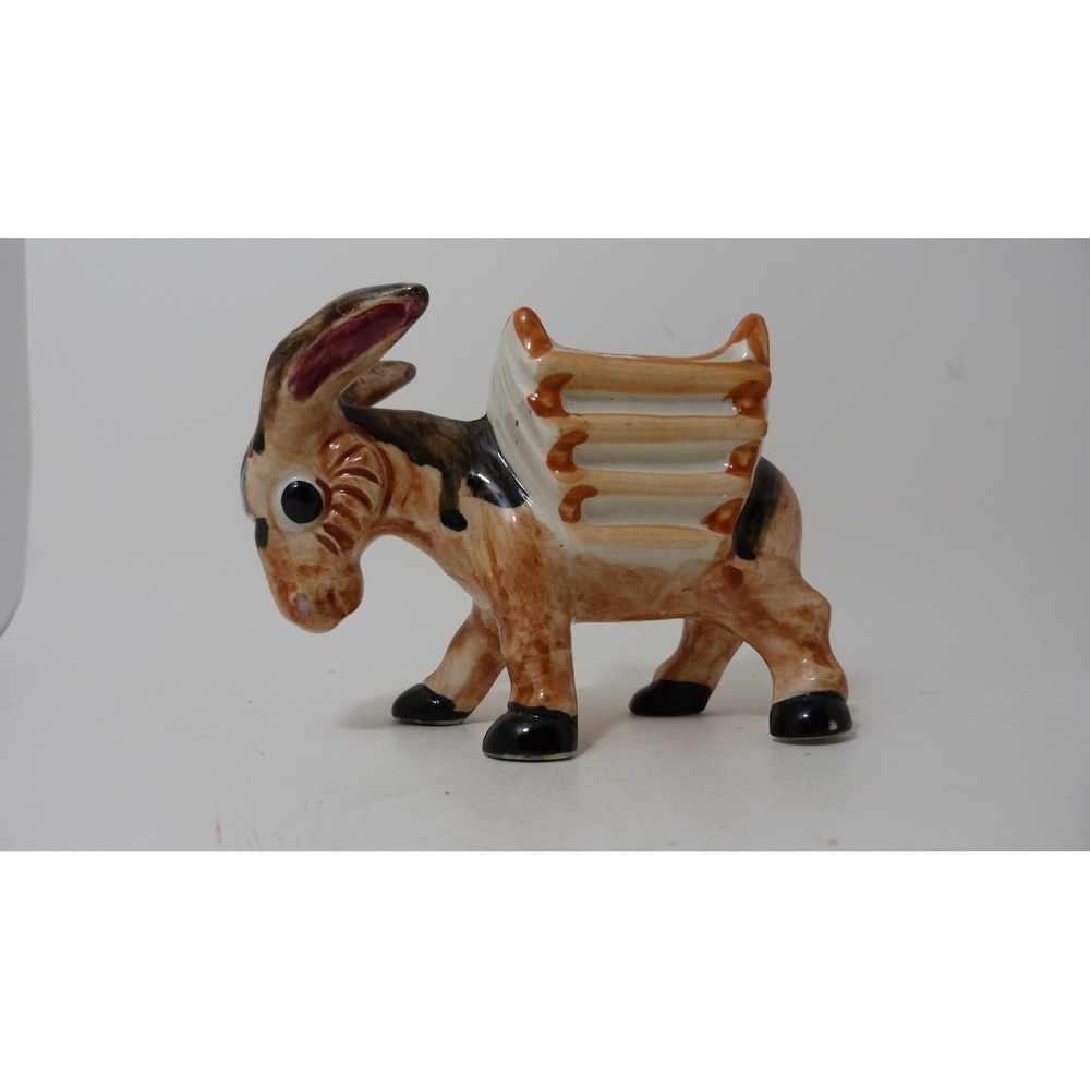 Vintage Ceramic Donkey Burro Figurine Planter Brown Tan Hand Painted 4.5 inch